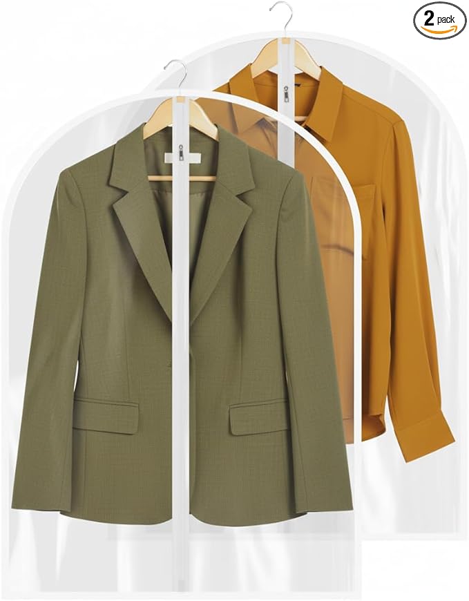 36” All Clear Garment Bags for Women Suit Bags - PEVA Waterproof Suit Cover with Zipper for,Hanging Clothes, Coats - Durable Dresser for Closet Storage, Dustproof & Moisture Resistant - 36”/2 Pack
