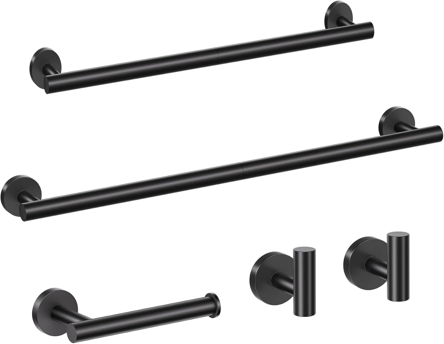 5 Pieces Matte Black Bathroom Hardware Set, 23.6-inch+15.35-inch Bathroom Towel bar SUS304 Stainless Steel Bathroom Towel Bar Set