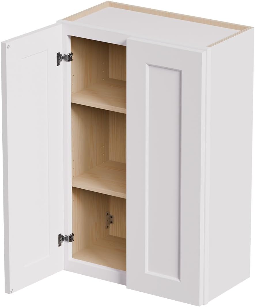 Kitchen Wall Cabinet, Solid Wood RTA Medicine Storage Organizer Cabinets with 2 Soft-Closing Shaker Doors & Adjustable Shelves, Space-Saving for Laundry, Bathroom, Garage - White