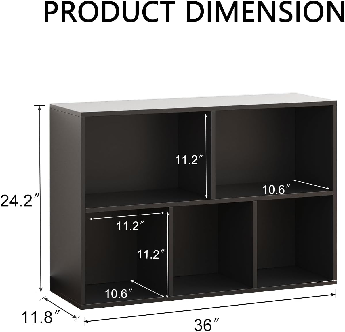 Wooden 5 Cube Storage Organizer with Closed Back Panel, Black Cube Shelf Heavy Duty Cubby Storage Organizer with Compartments for Living, Display Shelf