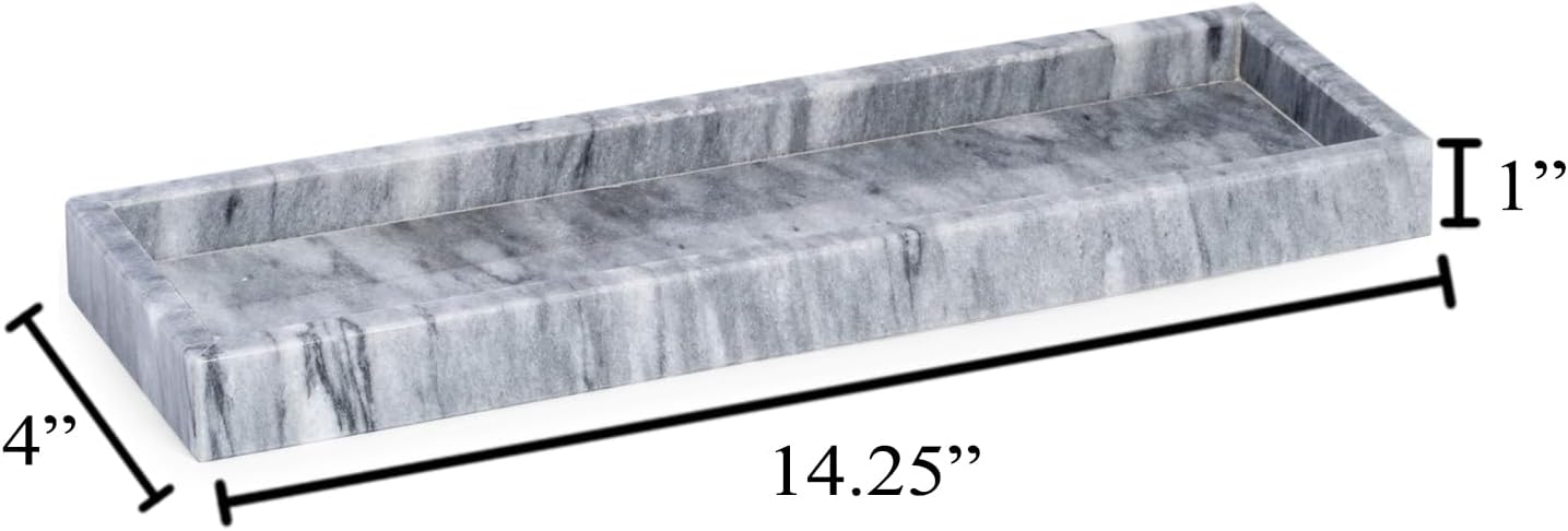 Bey-Berk Marble Bathroom Tray 14.25" x 4" x 1" (LxWxH) Polished Marble Tray for Bath, Kitchen and Bedroom, Stone Vanity Tray for Organization and Display, Handcrafted - Grey
