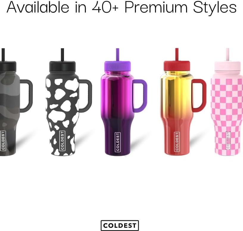 Coldest Tumbler with Handle and Straw - 100% Spill Proof Tumbler with Straw (3 Lids) - Stainless Steel Insulated Leakproof Tumblers for Women & Men - Cup Holder Friendly - 46 oz (Tinsel Nova)