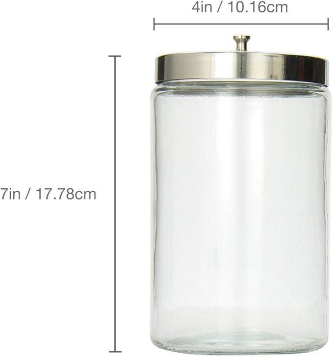 MABIS Decorative Storage Apothecary Clear Glass Jar for Kitchen, Bathroom or Laundry Organization, Medical Sundry Jar with Metal Lid, 4.1 x 3.9 x 7 inches (Pack of 6)