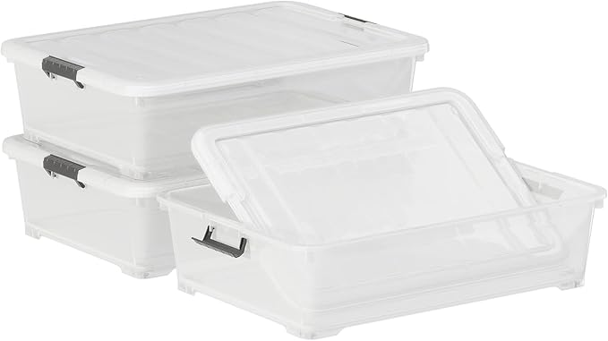 Morcte 50 Quart Clear Plastic Under Bed Storage Box, 3-Pack Under Bed Storage Containers on Wheels