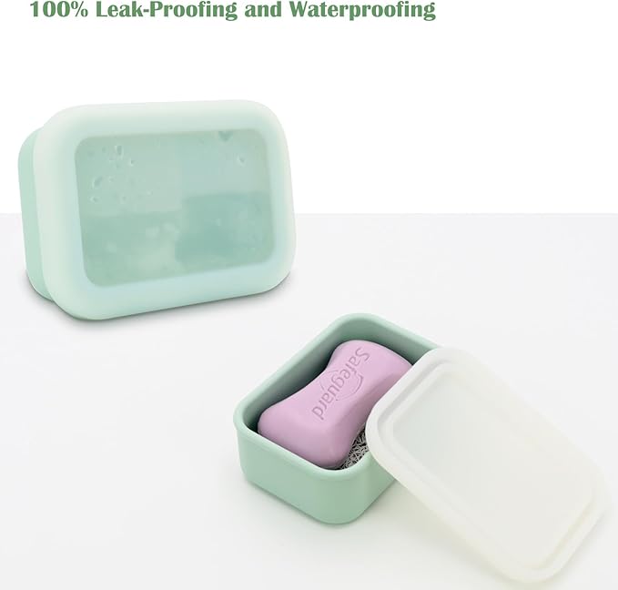OLAMAR Portable Travel Soap Case with Draining Layer,Enhanced Leak Proof Silicone Travel Soap Container,Shatterproof Soap Holder for Traveling, Camping, Gym, Dorm, Bathroom (Green, Small)