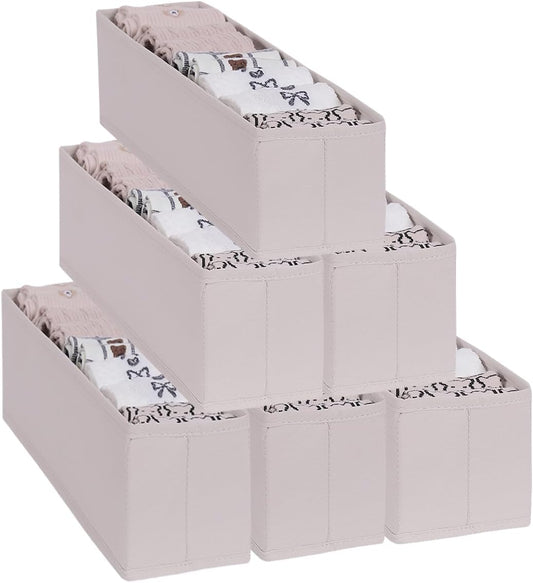 MURRI&MURRDI Mini Foldable Clothes Drawer Organizer 6 Pcs, Small Fabric Storage Organizer for Nursery, Sock, Underwear, Bra, Belt, Tie, Scarves, Gray