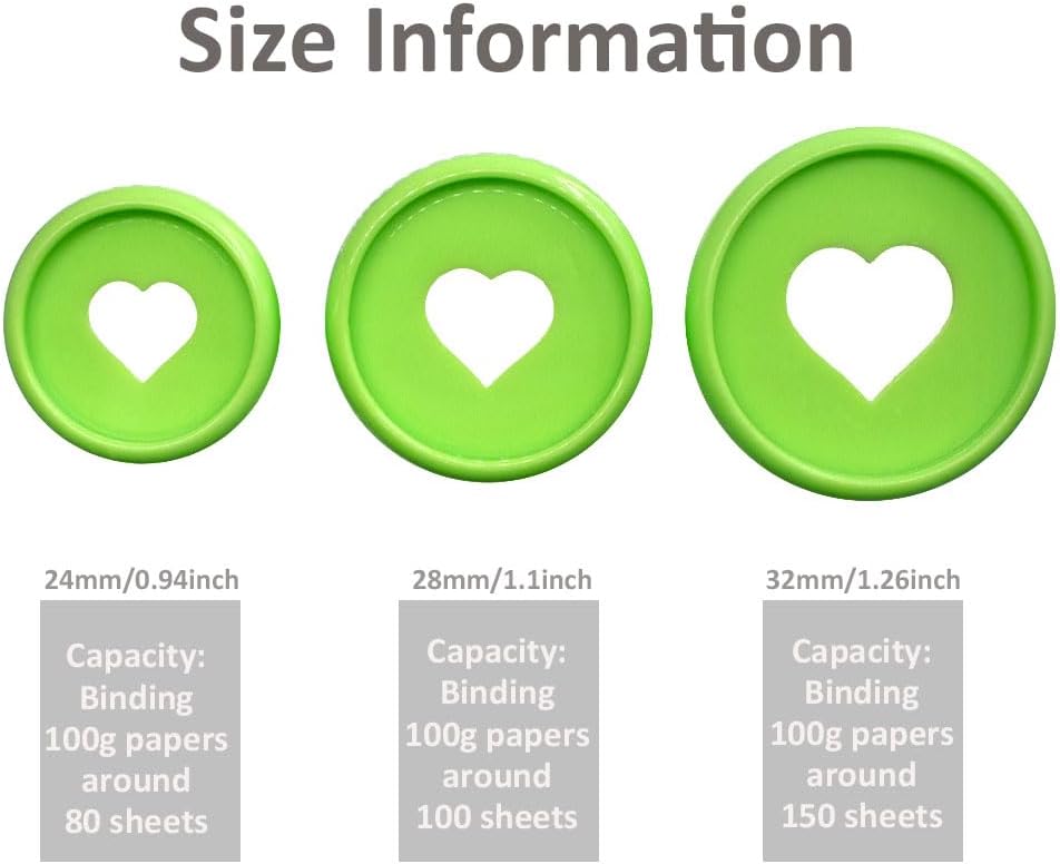 100pcs Planner Expander Discs 0.94Inch Book Binding Disc For Discbound Notebook Accessories Heart Binder Rings(Green,0.94inch/24 mm)