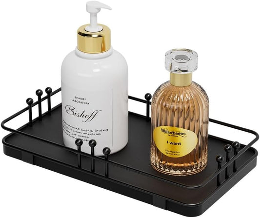 Bathroom Vanity Tray for Toiletries Makeup Perfume Candle Toilet Tank, Kitchen Tray for Soap Dispenser Spice Salt, Small Black Tray for Countertop Decor Coffee Nightstand 7.9”x4.4”