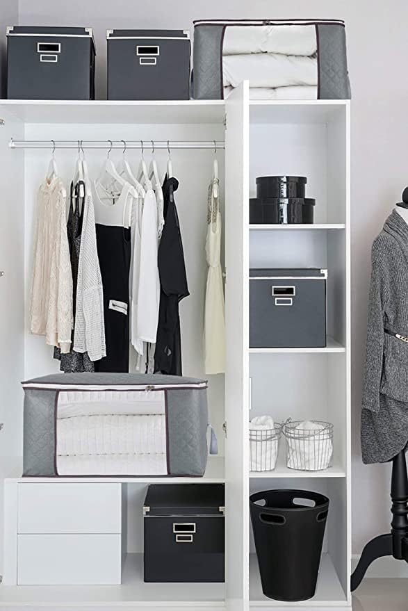 combocube 6Pcs Zippered Storage Bag for Closet King Comforter, pillow, quilt, bedding, Clothes, Blanket Organizers with Large Clear Window & Carry Handles Space Saver