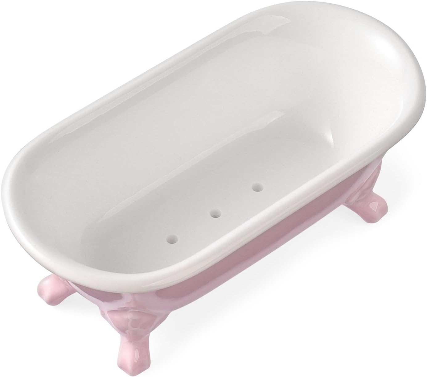 6.5" Ceramic Mini Decorative Clawfoot Bathtub Bar Soap Dish, Kitchen Sponge Holder and Shower Tray for Bathroom, 1 Pack (Pink)