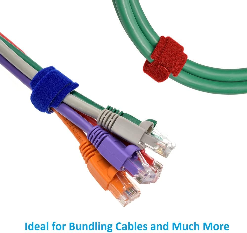 8" (60-Pack) Reusable Hook and Loop Self Gripping Multicolor Fastening Cable Ties - Multipurpose Microfiber Cloth Assorted Cable Organizer Ties