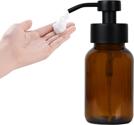 8.5 oz Amber Glass Foam soap Dispenser with Black Rust-Proof Foam Pump, refillable Thick Glass Foam soap Dispenser for Kitchen and Bathroom (1, 8.5 oz)