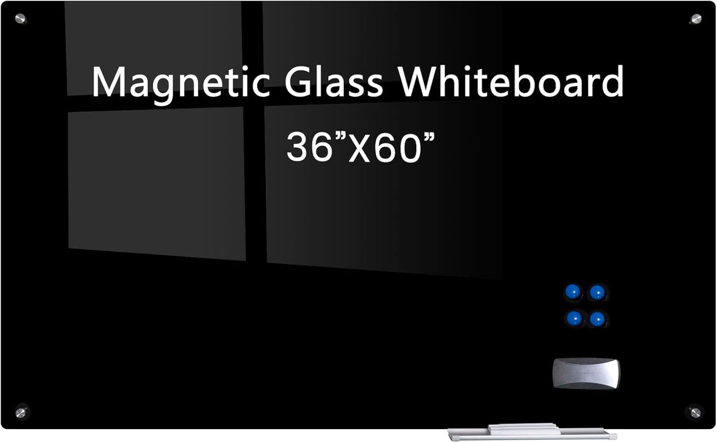 Magnetic Glass Dry Erase Board White Board Wall Mounted Whiteboard, Large Frameless White Board (Glassboard Black, 60" W x 36" H)
