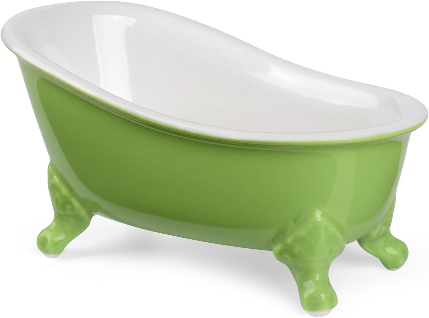 6.1" Vintage Ceramic Mini Decorative Clawfoot Bathtub Bar Soap Dish, Kitchen Sponge Holder and Shower Tray for Bathroom, 1 Pack (Lime)