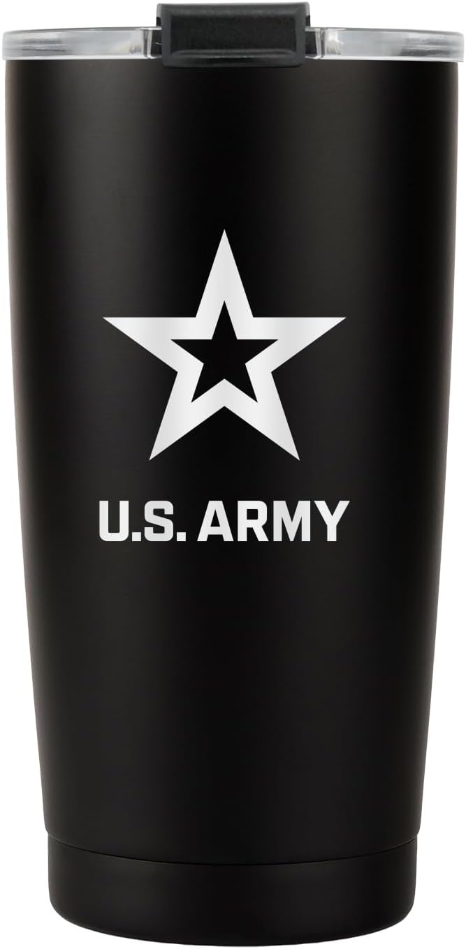 Military Gift Shop 20oz US Army Tumbler, Double-Walled Insulated Steel USA Coffee Mug with Lid-Army 20oz Tumbler