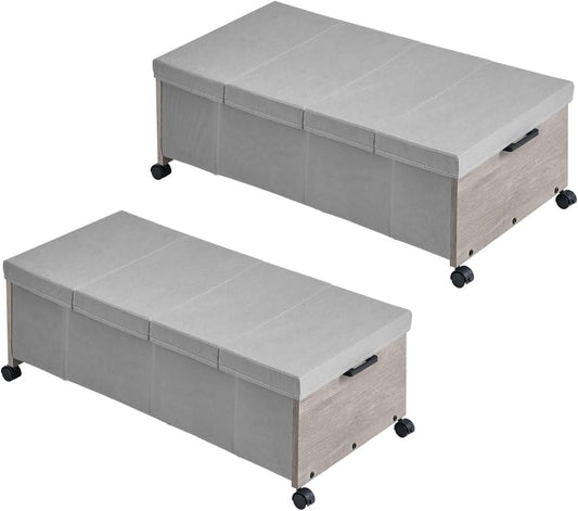 Under Bed Storage with Wheels, Bigger Size, Under Bed Drawers Heavy Duty, 2 Packs, Wooden Under Bed Storage Containers Organizer, Metal Frame, Patented Design
