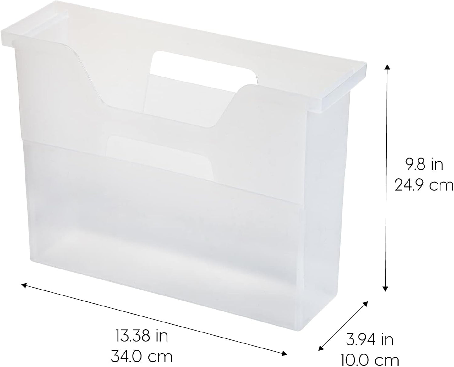 IRIS USA Small Portable Desktop File Box with Open Top, Side Handles, Hanging File Folders, Tabs & Inserts, Letter Size, For Magazines Newspapers Mail Books Notebooks Binder Homework, Clear