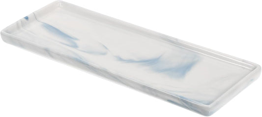uxcell Marble Tray for Bathroom 9" Small Rectangle Ceramic Vanity Tray for Countertop Shatterproof Bathtub Soap Tray Kitchen Sink Organizer Key Trinket Ring Tray, Blue