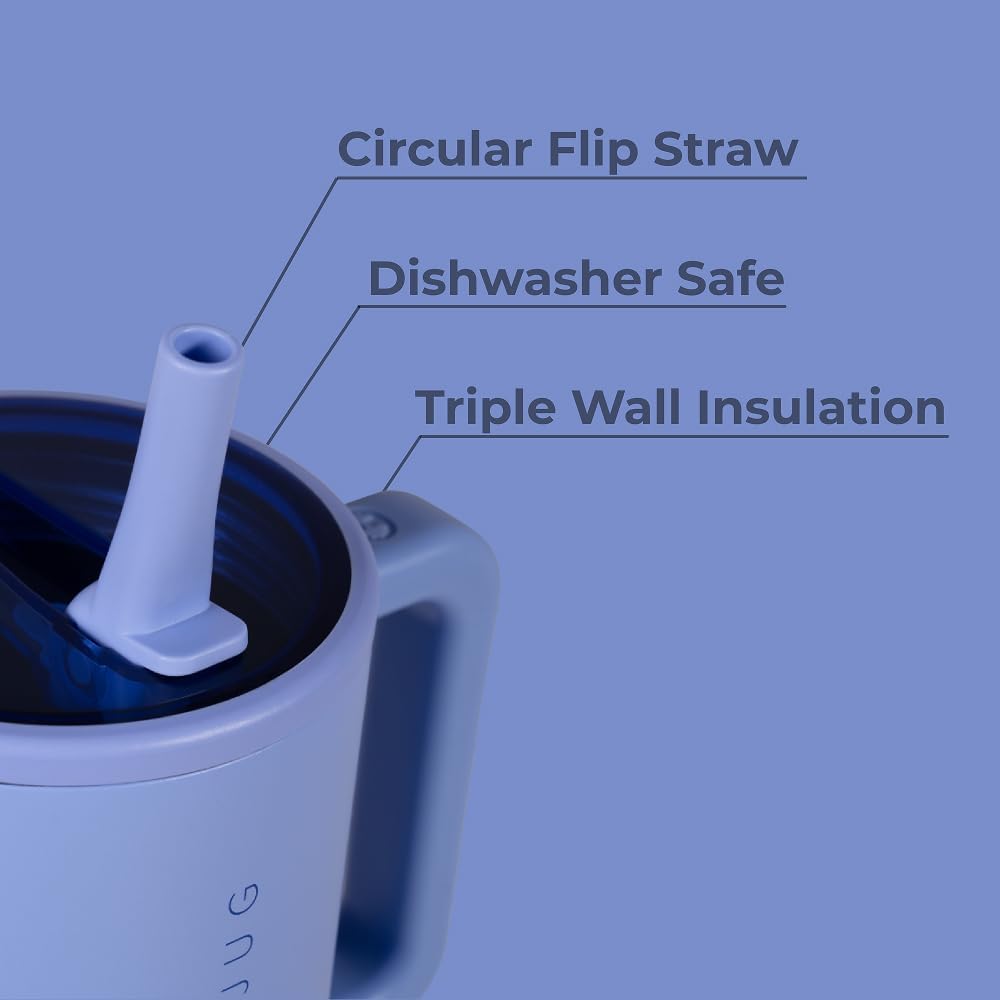 HydroJug Traveler - 40 oz Water Bottle with Handle & Flip Straw - Fits in Cup Holder, Leak Resistant Tumbler-Reusable Insulated Stainless Steel & Rubber Base - Gifts for Women & Men, Peri