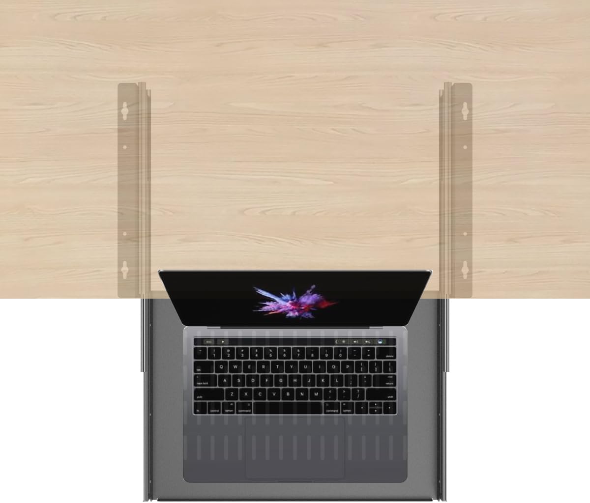 JINGCHENGMEI Sliding Under Desk Laptop Mount Shelf with Air Vents, W 16.3" x D 12" Metal Under Desk Slide Out Tray for Laptop (16 Inch Wide)