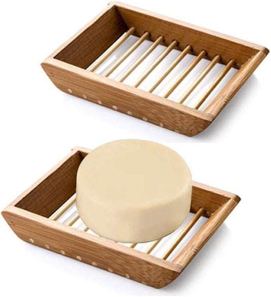 Kaxich 2 Pack Bamboo Wooden Soap Dish Shower Soap Storage Holder Saver Soap Tray Plate for Bathroom Shower Vanities Kitchen Sink
