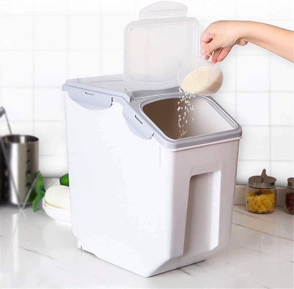 2-Pack Rice Storage Bins 15 Liter With PP Locking Lid, Large Food Storage Container with Wheels For Rice, Flour,Pet food