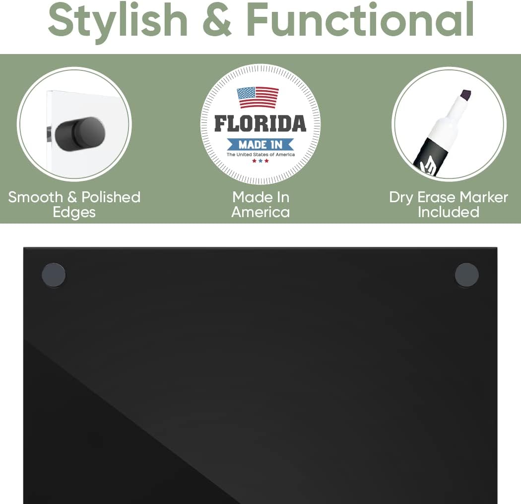 Ships Next Day, Made in USA - Acrylic Dry Erase Board | Non-Magnetic Dry Erase Board | Hanging Frameless White Board | Acrylic for Office, School and Home Walls | for Kids & Adults (Black - 20x30)