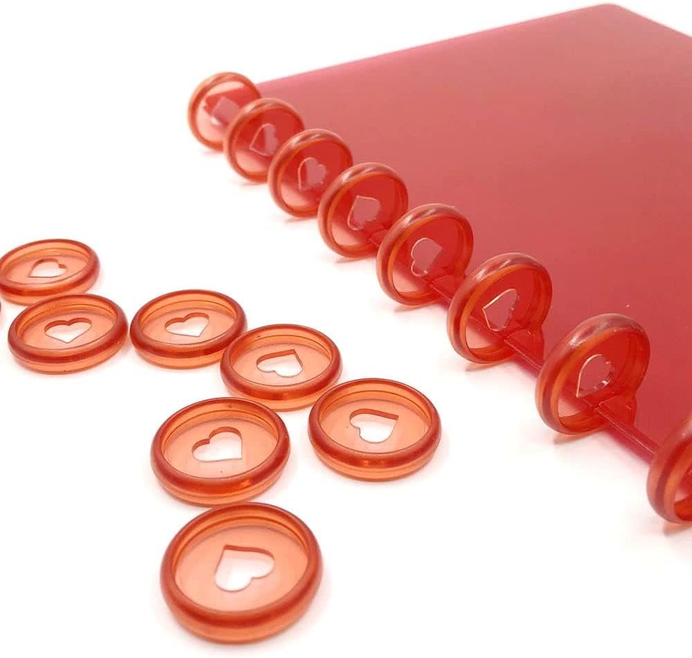 100pcs Planner Expander Discs 1.26Inch Book Binding Disc For Discbound Notebook Accessories Heart Binder Rings(Transparent Red,1.26 inch/32 mm)