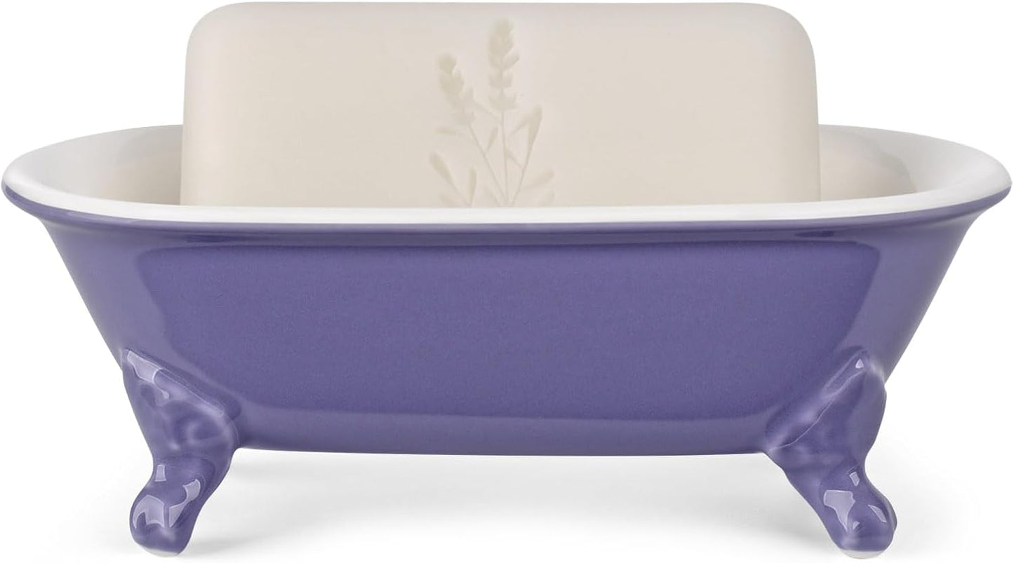 6.5" Ceramic Mini Decorative Clawfoot Bathtub Bar Soap Dish, Kitchen Sponge Holder and Shower Tray for Bathroom, 1 Pack(Jubilee)