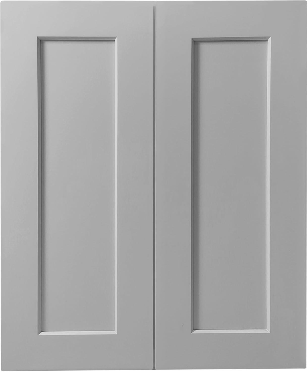 33 Inch Laundry Room Cabinets Wall Mounted, Solid Wood Over The Toilet Storage Cabinet, Bathroom Organizer Cabinets with 2 Door & Shelves, Easy to Assemble for Kitchen, Garage - Light Gray