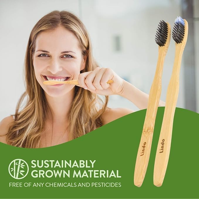 Lindo EcoGrip Bamboo Toothbrush - Soft German Made Fiber Bristles, Organic and Recyclable (Multi-Color)