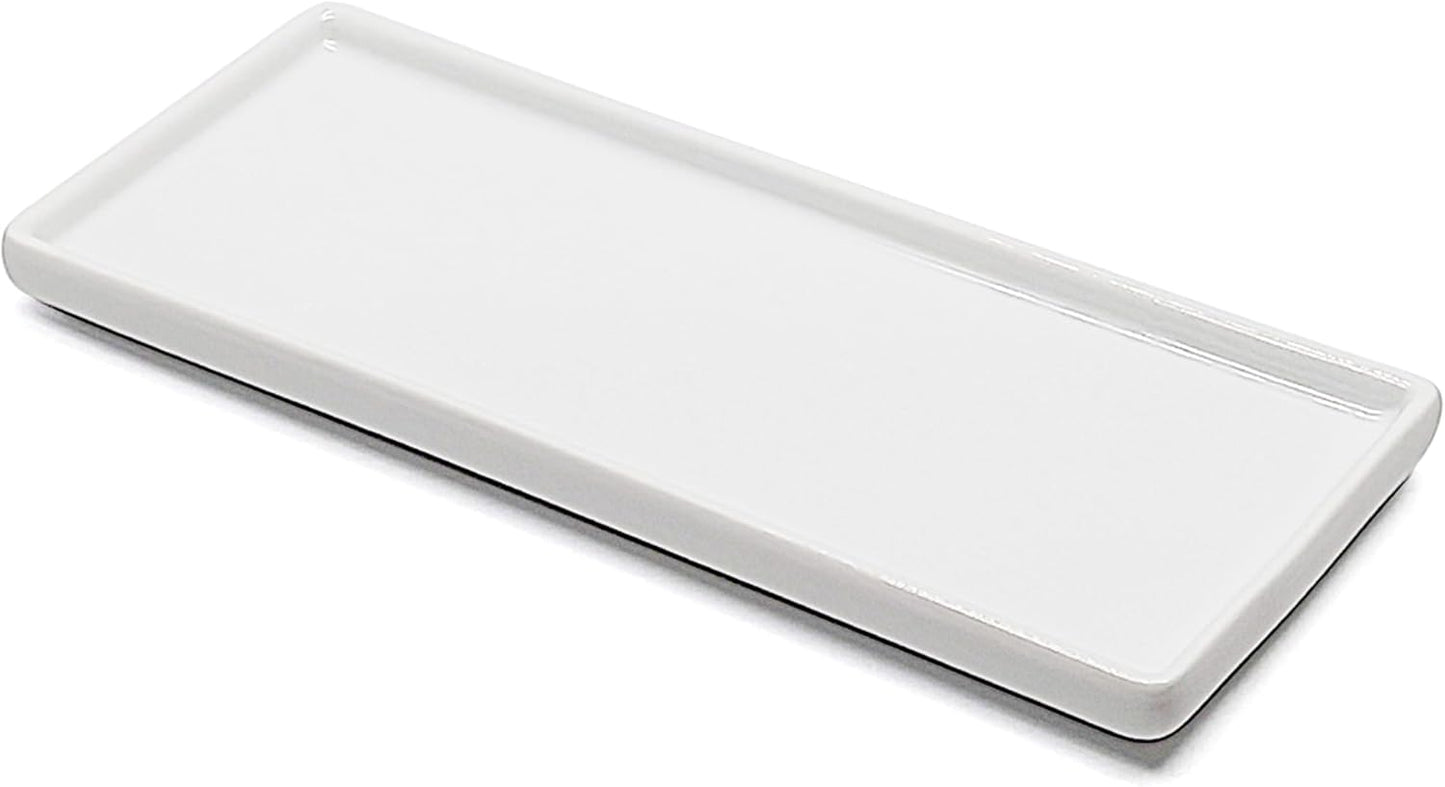 9.2" Porcelain Small Bathroom Tray, Ceramic Countertop and Vanity Tray for Cosmetics, Perfume, Jewelry, Candle - Kitchen Soap Tray for Kitchen Counter (White)