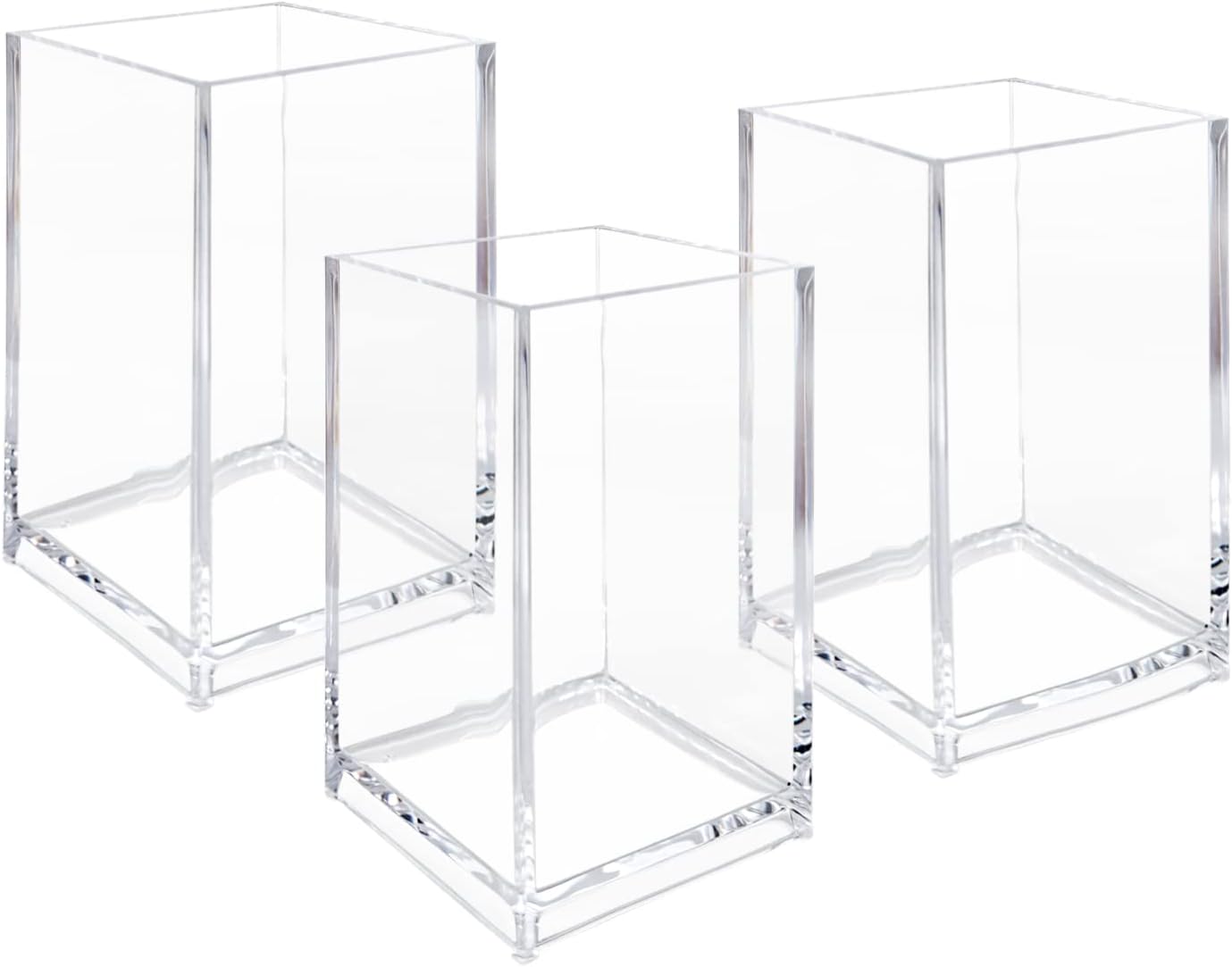 3 Pack Clear Acrylic Cosmetic Pencil Pen Holder Cup, Clear Makeup Brush Holder, Desk Acrylic Brushes Storage