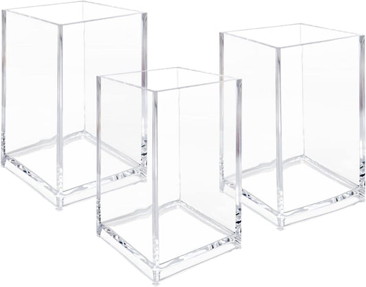 3 Pack Clear Acrylic Cosmetic Pencil Pen Holder Cup, Clear Makeup Brush Holder, Desk Acrylic Brushes Storage