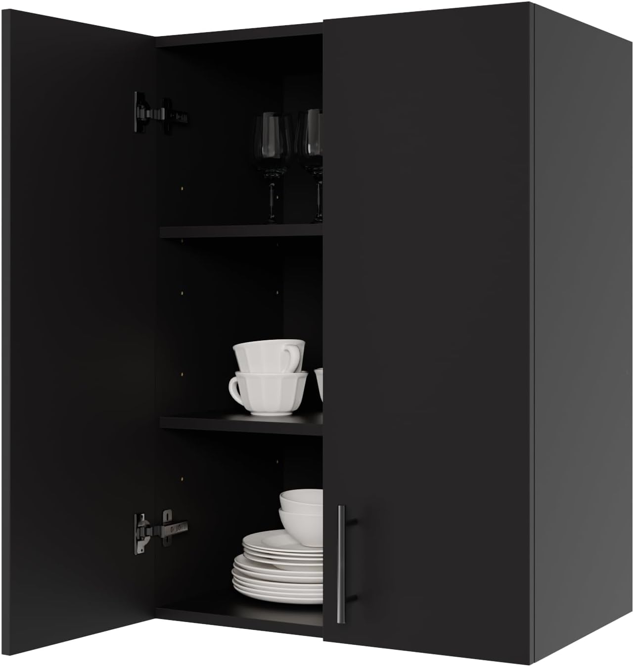 24 x 33 Inch Wall Cabinet set of 3, Kitchen Wall Mounted Wooden Storage Cabinet, Double Door Cabinet with Soft Close, Metal Handle, Adjustable Shelf, for Kitchen, Garage, Laundry, Bathroom, Black