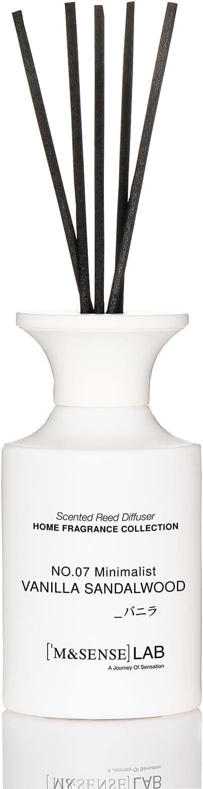M&SENSE Minimalist Large Reed Diffuser 300ml, Vanilla Sandalwood Scented with Natural Essential Oils, Long Lasting with 7 Sticks, Non-Toxic Home Fragrance for Bedroom, Bathroom Decor
