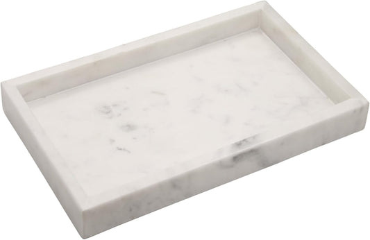 Natural White Marble Tray for Bathroom | Kitchen | Vanity | Desktop, Stone Organizer for Coffee Table, Dresser, Nightstand, Candles, Soap, Towel, Plant, Jewelry (10" x 6"), Rectangular