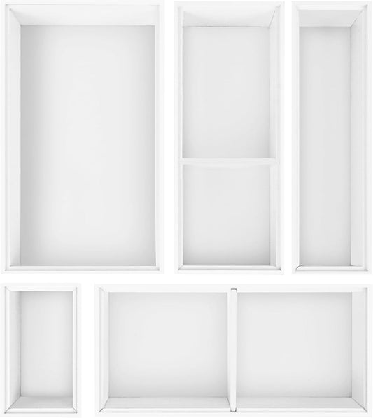 Bamboo Drawer Organizer,5 PCS Silverware Organizer & Kitchen Organizers and Storage,Utensil Drawer Organizer With Removable Dividers for Kitchen,Utensils,Bathroom,Office,Makeup(White)