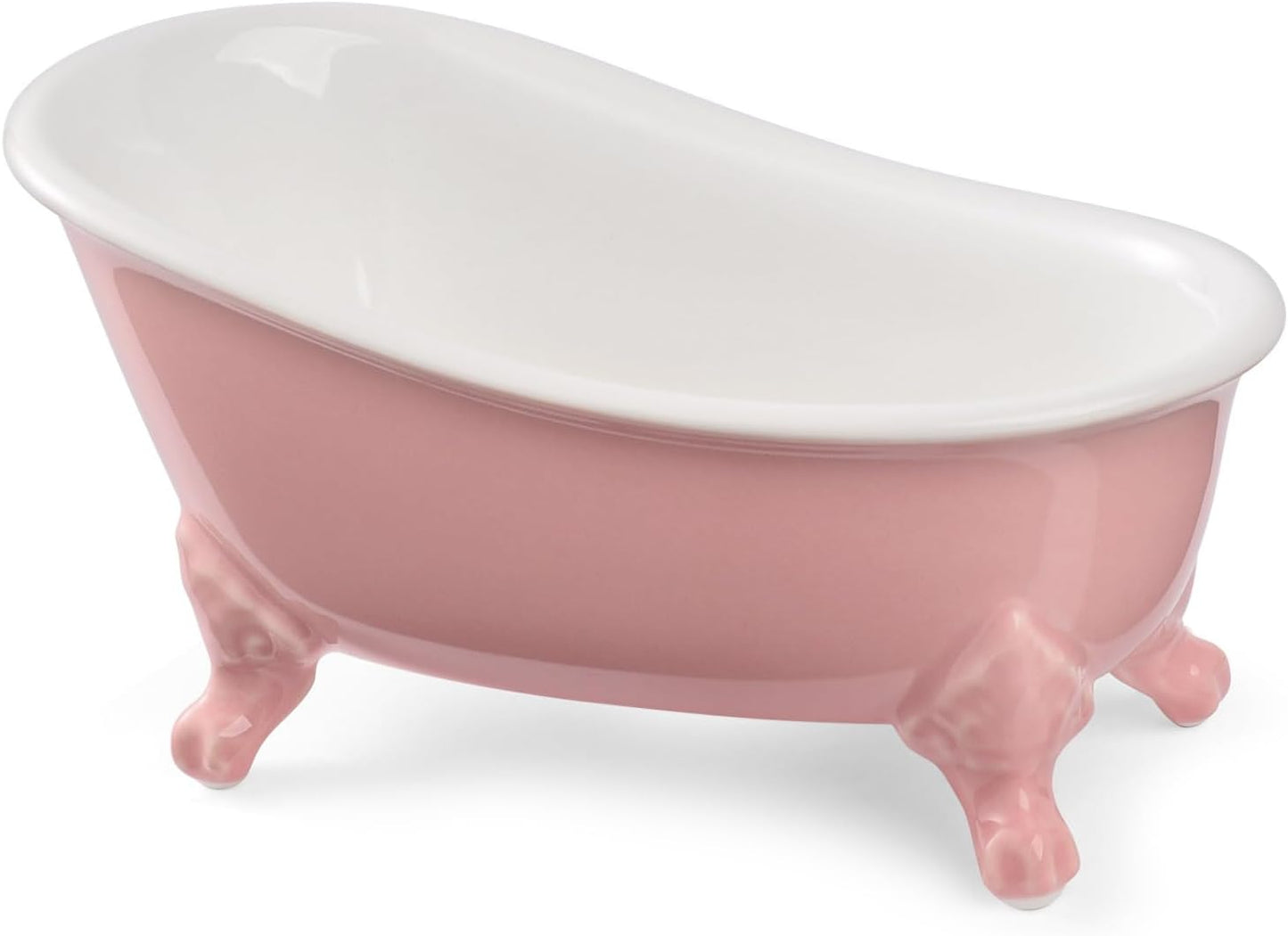 6.1" Vintage Ceramic Mini Decorative Clawfoot Bathtub Bar Soap Dish, Kitchen Sponge Holder and Shower Tray for Bathroom, 1 Pack (Rose)