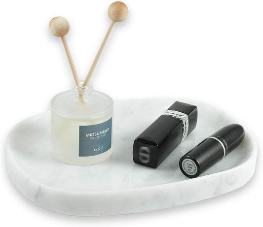 Marble Vanity Tray 7‘’ Decorative Tray Oval Storage Organizer Mini Bathroom Kitchen Dresser Jewelry Dish Ring Holder for Counter, Vanity, Dresser, nightstand or Desk