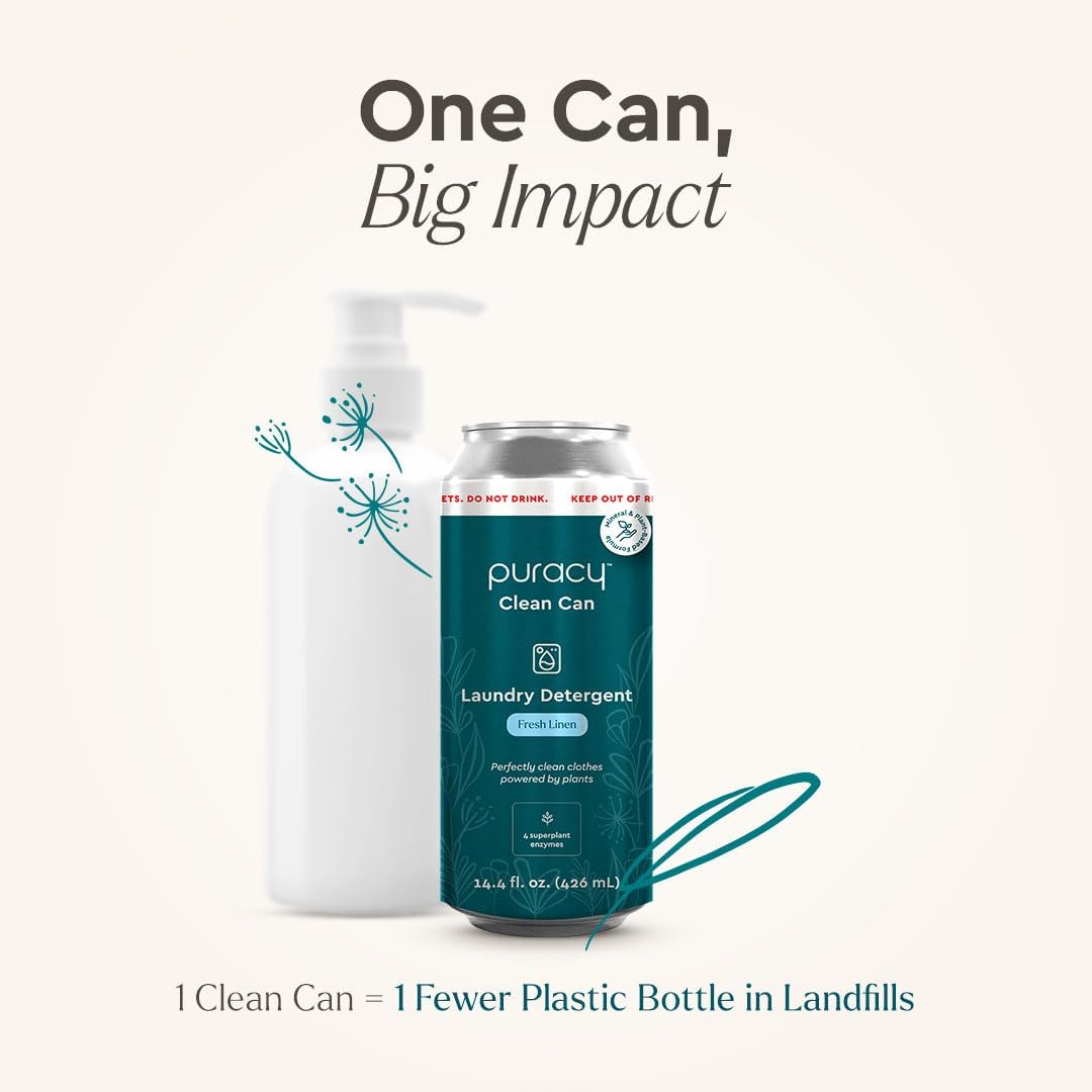 Puracy Liquid Laundry Detergent Clean Can Refill - Enzyme-Powered Liquid Laundry Detergent Concentrate, Natural Laundry Detergent Seen on TikTok, Non-Toxic (Fresh Linen, 14.4 fl)