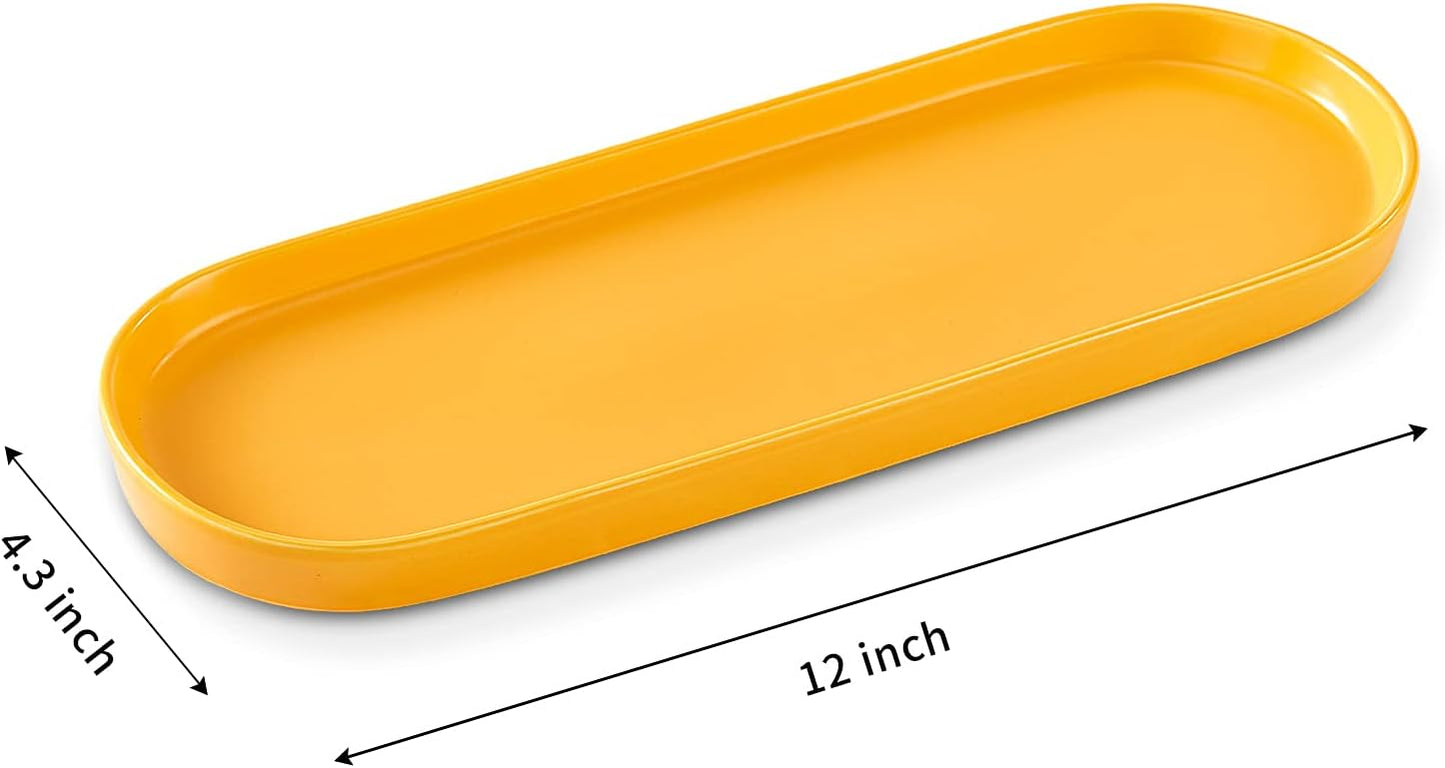 Simple Style Ceramic Sink Tray - Bathroom and Kitchen Cosmetics Dish, Candle and Perfume Tray (Yellow)