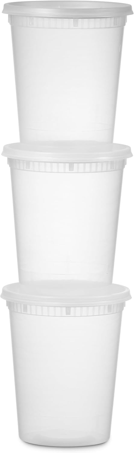24 Pack -32 Oz Plastic Deli Containers with Lids - Food Storage Containers with Lids - Clear Disposable Airtight Meal Prep Containers, BPA Free, Stackable, Leakproof, Microwave and Freezer Safe