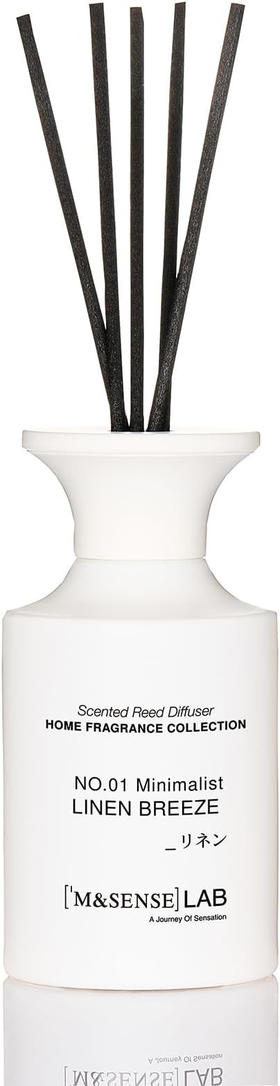 M&SENSE Minimalist Large Reed Diffuser 300ml, Linen Breeze Scented with Natural Essential Oils, Long Lasting with 7 Sticks, Non-Toxic Home Fragrance for Bedroom, Bathroom Decor