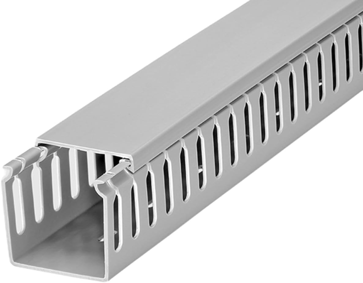 Kable Kontrol Wire Duct Open Slot Cable Raceway - 4” Width x 4” Height - 6.5 feet Long - 1 Pc/Pack – Gray – PVC Wiring Trough Wire Cover Cord Hider for Under Desk Industrial Cable Management