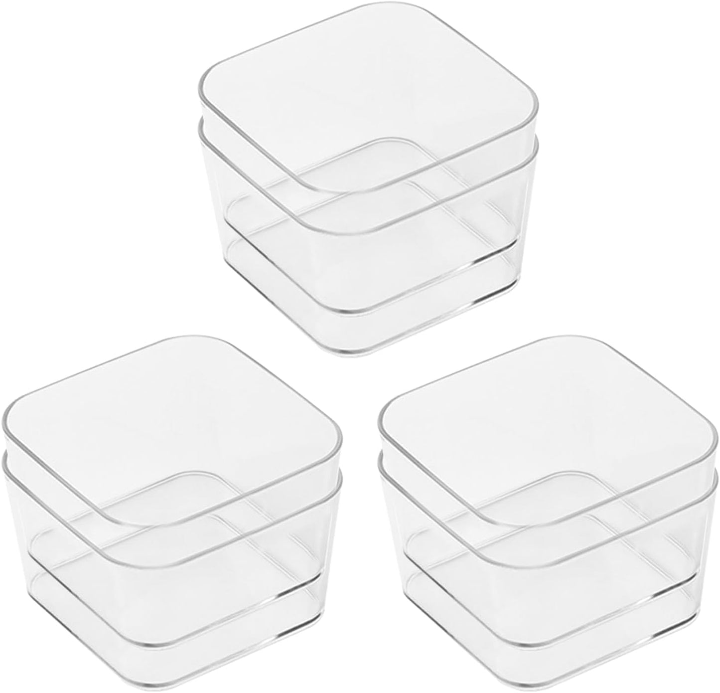 6pcs Clear Acrylic Storage Container, Desk Organizer Drawer Square Tray, Small Makeup Vanity Storage Bins Widely for Kitchen Cabinet, Tool, Office Desk, Gadgets, Pens, Paper Clips, No Lid