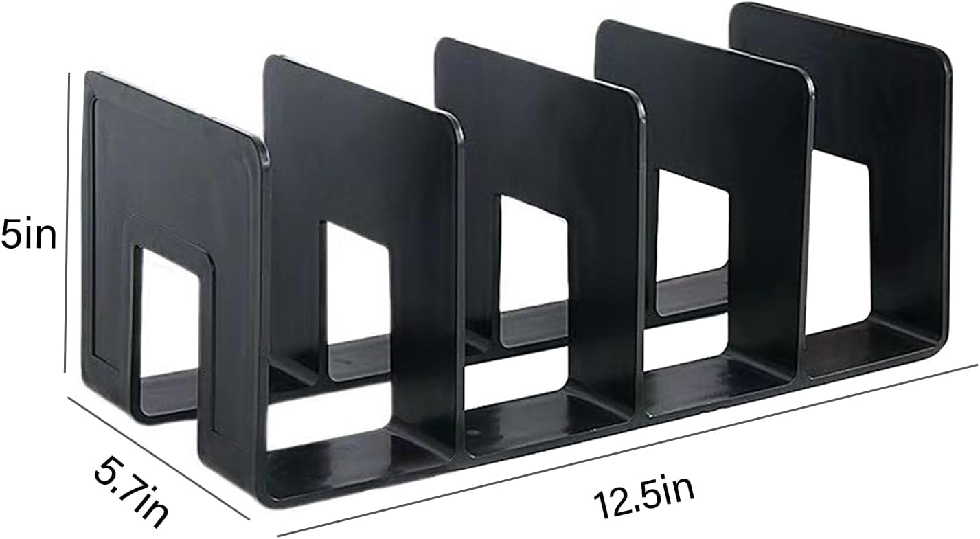 2PCS Acrylic File Organizer for Desk, Desktop Document/Mail Organizer, 4 Compartments Plastics Invisible Bookshelf Floating (12.5" x 5.7" x 5", Black)