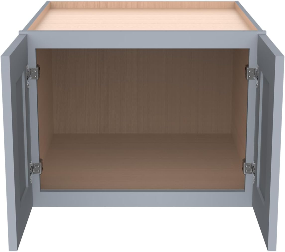 Solid Wood Wall Cabinet,Shaker Style Wall-Mounted Kitchen Storage Cabinet with Soft-Close Doors, RTA Pantry Organizer for Bathroom, Garage, Laundry (Grey, 33" W x 24" D x 18" H)