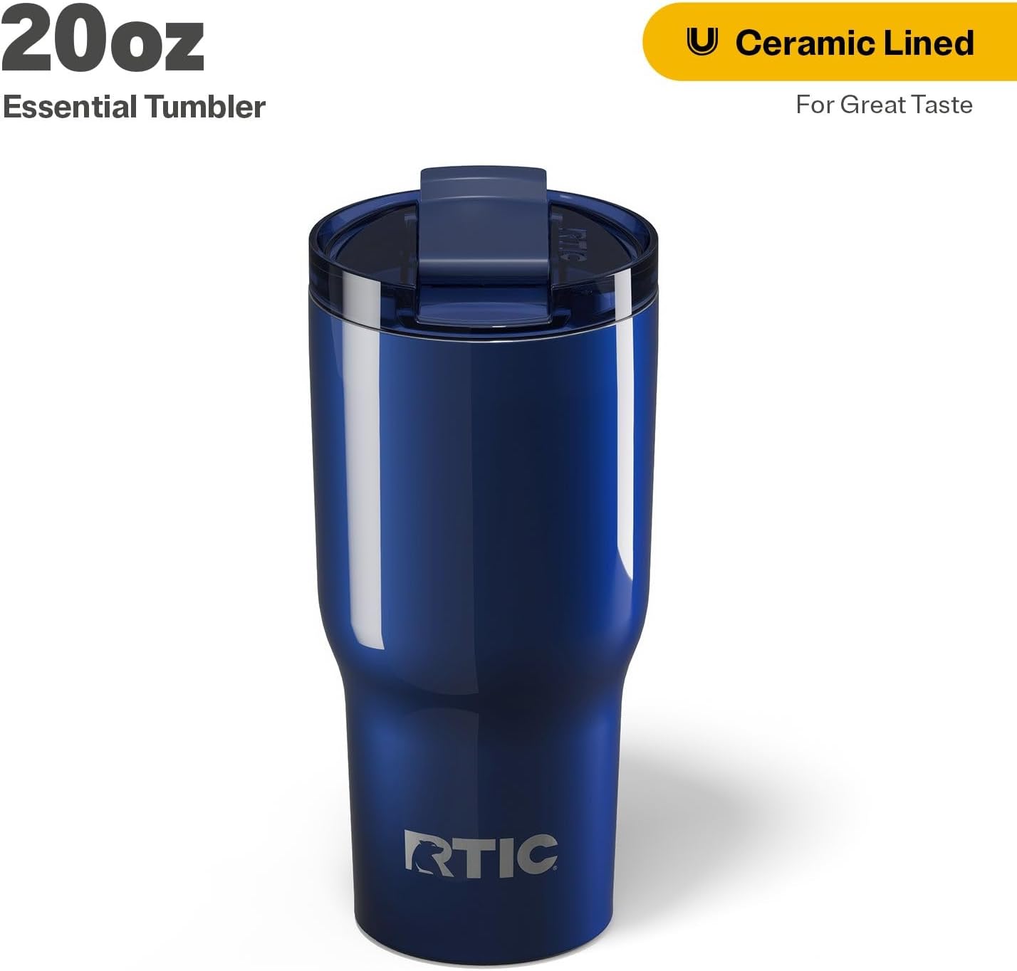 RTIC 20oz Essential Tumbler with Lid, Insulated, Stainless Steel, Metal, Double Wall Vacuum-Insulation, Ceramic Lined, Travel Cup for Iced Coffee, Tea, Hot and Cold Drink, Midnight Dust Metallic