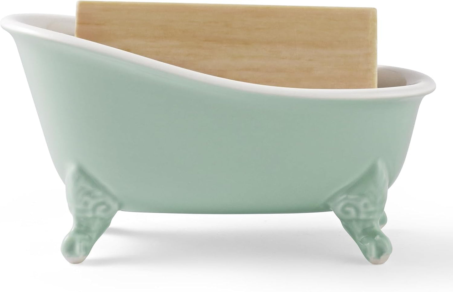 6.1" Vintage Ceramic Mini Decorative Clawfoot Bathtub Bar Soap Dish, Kitchen Sponge Holder and Shower Tray for Bathroom, 1 Pack (Bright Teal)